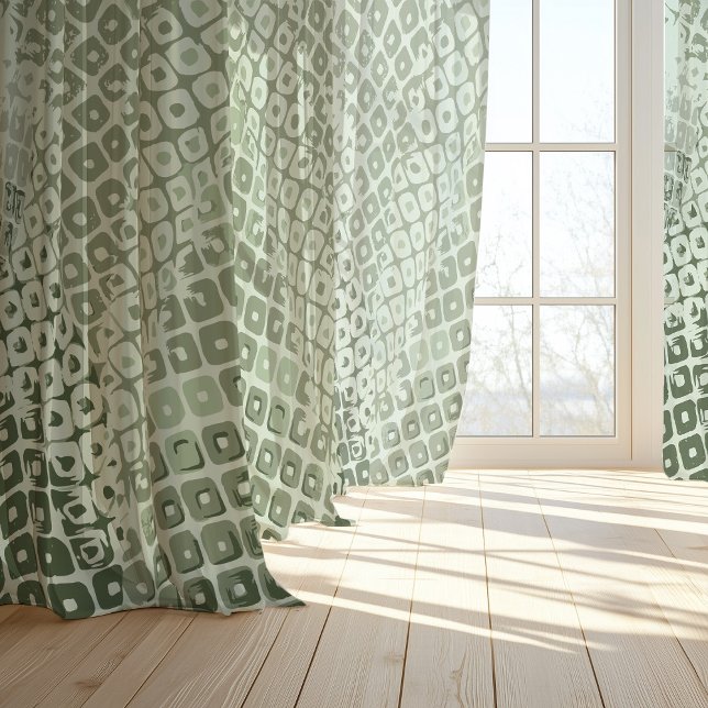 Abstract Tea Time Green Modern Geometric Design Sheer Curtains (Creator Uploaded)