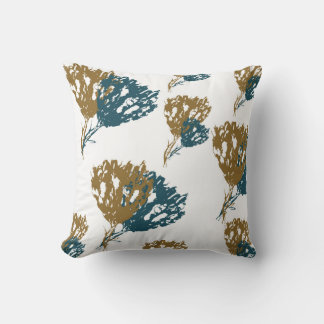 Abstract Teal and Gold Floral Throw Pillow