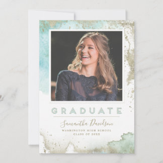 Abstract Teal and Gold Modern Art Graduation Announcement