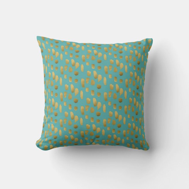 Abstract Teal and Gold Pattern Throw Pillow (Front)