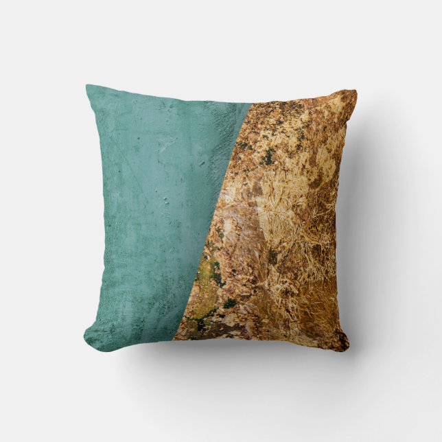 Abstract Teal and Gold Throw Pillow (Front)