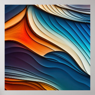 Abstract Teal and Orange Waves Poster