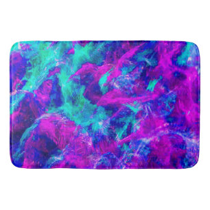 Abstract Teal and Pink Flames Bath Mat