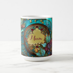 Abstract Teal and pink stained glass Mother's Day Coffee Mug