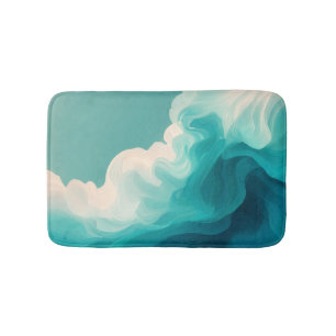 Abstract Teal and White Flowing Waves Bath Mat