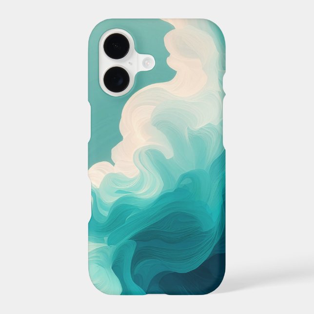 Abstract Teal and White Flowing Waves iPhone Case (Back)