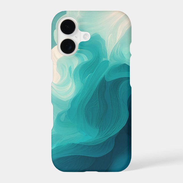 Abstract Teal and White Flowing Waves iPhone Case (Back)