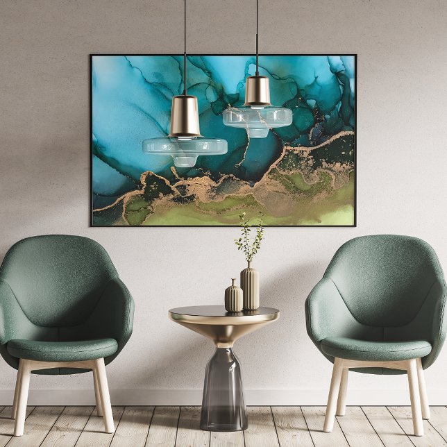 Abstract Teal Aqua Green Black Gold Large Poster (Creator Uploaded)