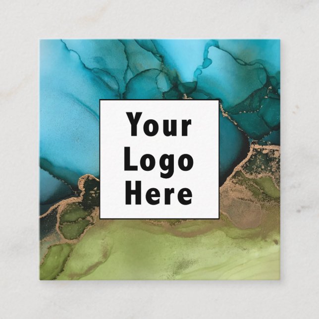 Abstract Teal Black Metallic Gold Add Your Logo Square Business Card (Front)