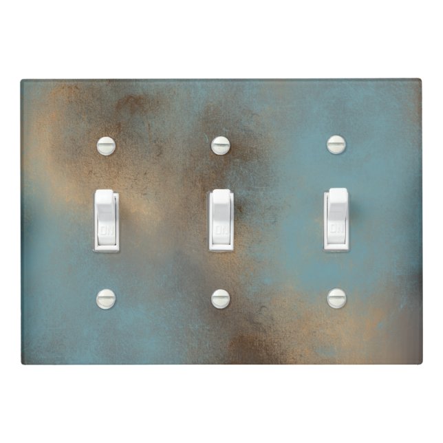 Abstract Teal Blue Gold Art Light Switch Cover (In Situ)