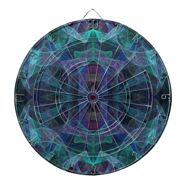 Abstract Teal, Blue, Green, Blk Fractal Dart Board (Front)