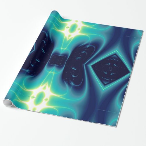 ABSTRACT TEAL BLUE LIGHT WAVES AND SWIRLS WRAPPING PAPER