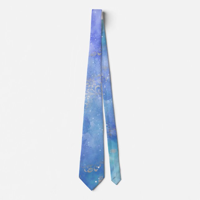 Abstract Teal Blue Starry Night Sky Neck Tie (Front)