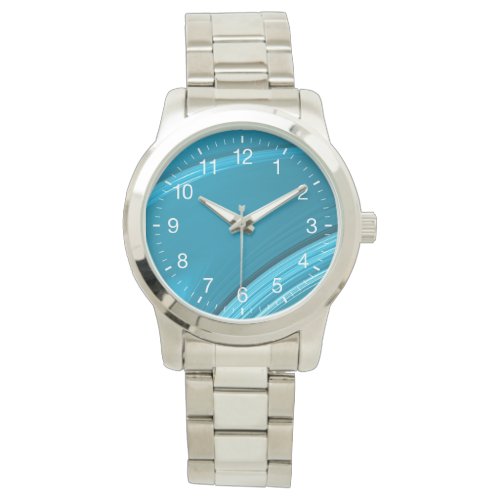 Abstract Teal Blue Swirl White Numerals Watch