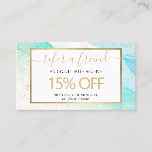 Abstract Teal Blue Watercolor Referral Business Card
