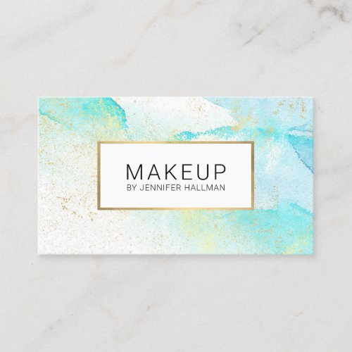 Abstract Teal Blue Watercolor with Faux Gold Dust Business Card