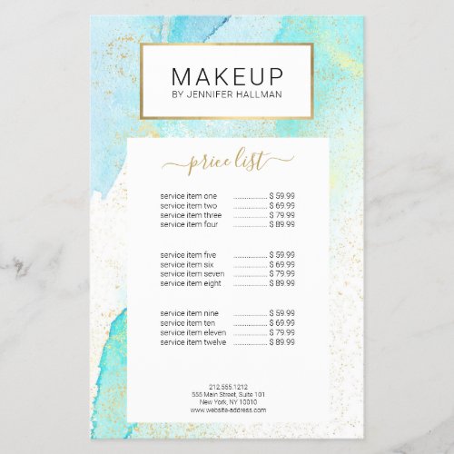 Abstract Teal Blue Watercolor with Faux Gold Dust Flyer