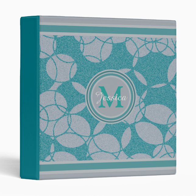 Abstract Teal Circles Pattern Personalised 3 Ring Binder (Front/Spine)
