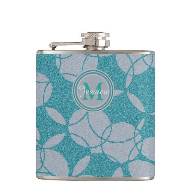Abstract Teal Circles Pattern Personalised Flask (Front)