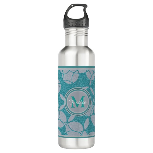 Abstract Teal Circles Pattern Personalised Stainless Steel Water Bottle (Front)