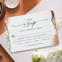 Abstract Teal Copper Wedding Meal Choice RSVP Card