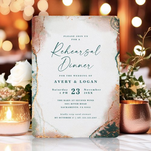 Abstract Teal  Copper Wedding Rehearsal Dinner Invitation