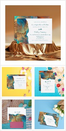 Abstract Teal Coral Gold