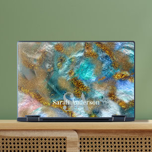 Abstract Teal Faux Gold Metallic Glitter HP Laptop Skin