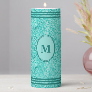 Abstract Teal Floral Personalized Pillar Candle