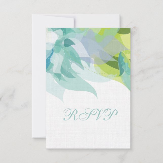 Abstract Teal Floral RSVP Wedding Invitation (Front)