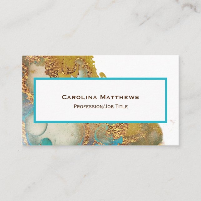 Abstract Teal Gold Agate Watercolor Business Card (Front)