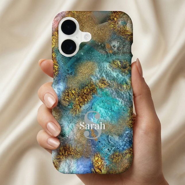 Abstract Teal Gold Faux Foil Glitter Agate Case-Mate iPhone Case (Creator Uploaded)