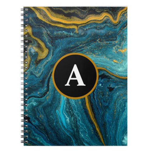 Abstract Teal Gold Watercolor Monogram  Notebook