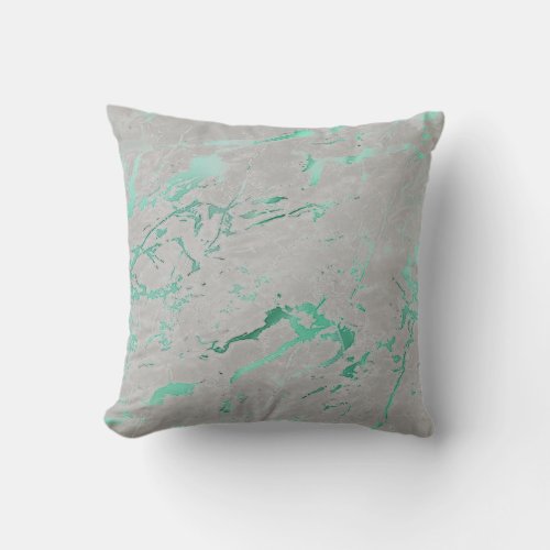 Abstract Teal Gray Aquatic Green Marble Luxury Throw Pillow