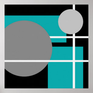 Abstract Teal Gray Black White AP0001 Poster
