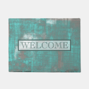 Abstract Teal Gray rustic Welcome Doormat