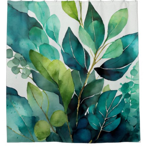 Abstract Teal Green Emerald Botanical Shower Curtain