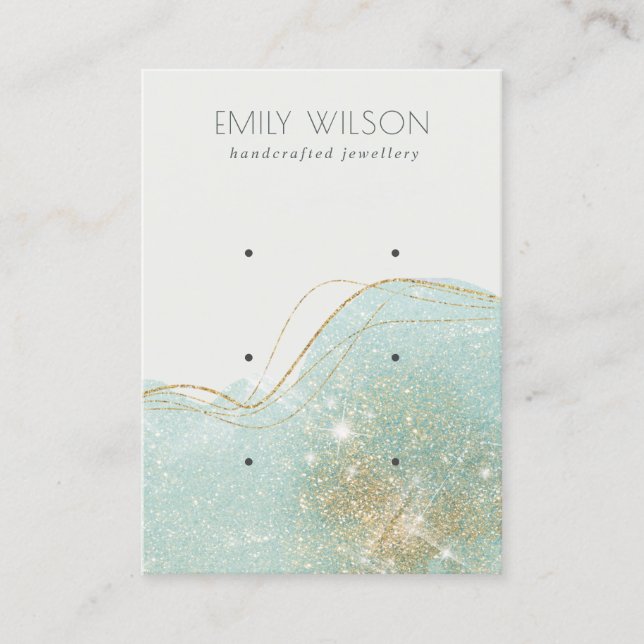 Abstract Teal Green Glitter 3 Earring Display Business Card (Front)