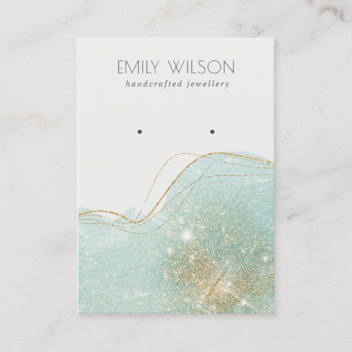 Abstract Teal Green Glitter Shiny Earring Display Business Card