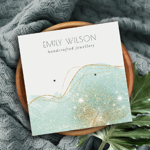 Abstract Teal Green Glitter Shiny Earring Display Square Business Card