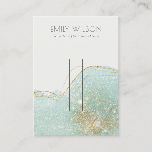 Abstract Teal Green Glitter Shiny Hairpin Display Business Card (Front)