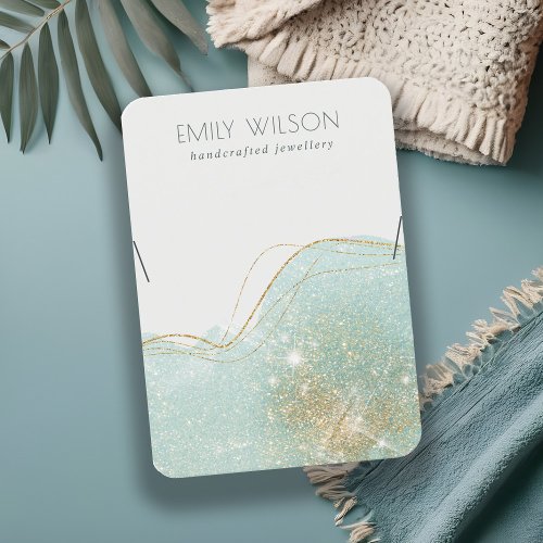 Abstract Teal Green Glitter Shiny Necklace Display Business Card