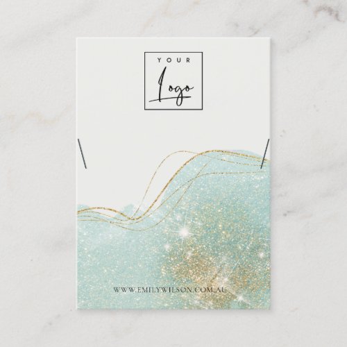 Abstract Teal Green Glitter Shiny Necklace Display Business Card