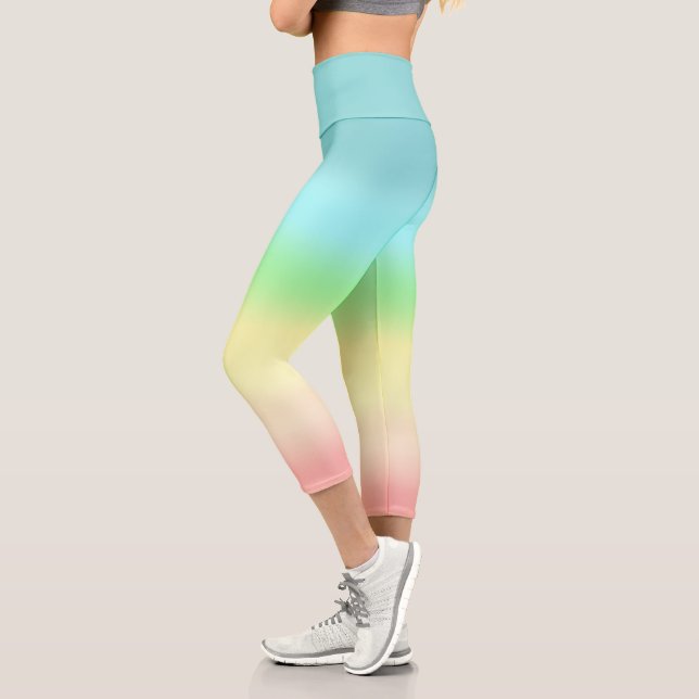 Abstract teal green yellow pink pastel colors capri leggings (Left)
