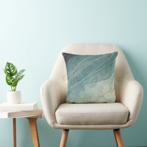 Abstract Teal Indigo and Gold Ink Pattern Throw Pillow