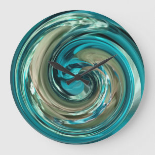 Abstract Teal N Gold Dolphin Swirl Clock