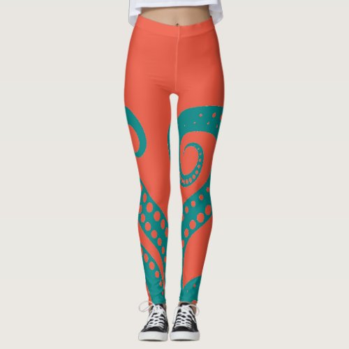 Abstract Teal Octopus Tentacles Leggings 