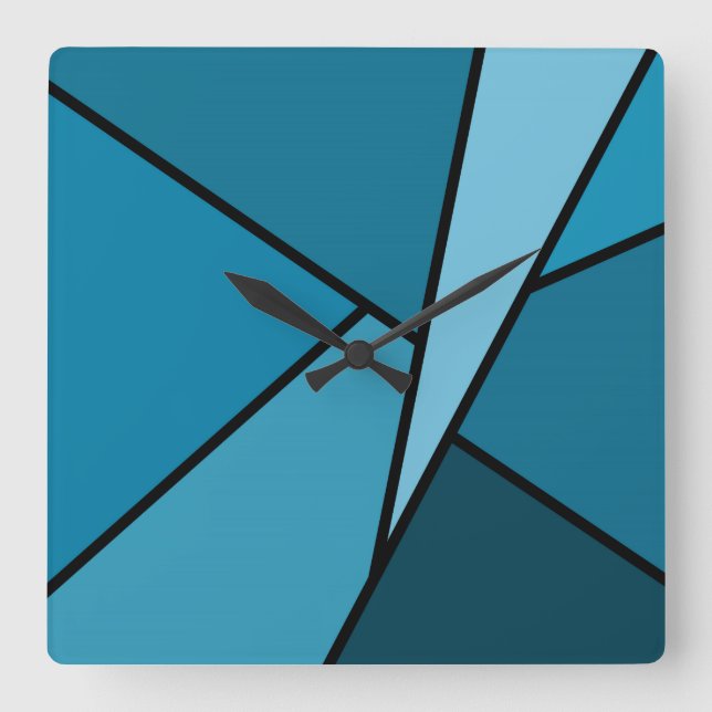 Abstract Teal Polygons Square Wall Clock (Front)