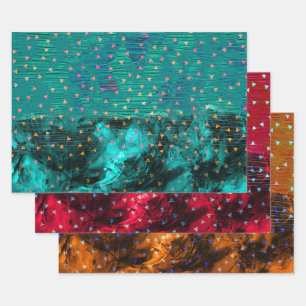Abstract Teal Red Orange Confetti Christmas Wrapping Paper Sheets