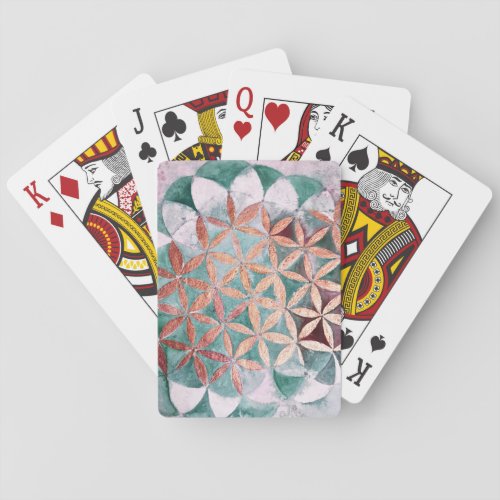 Abstract Teal Rose Gold Watercolor Rosette Pattern Poker Cards